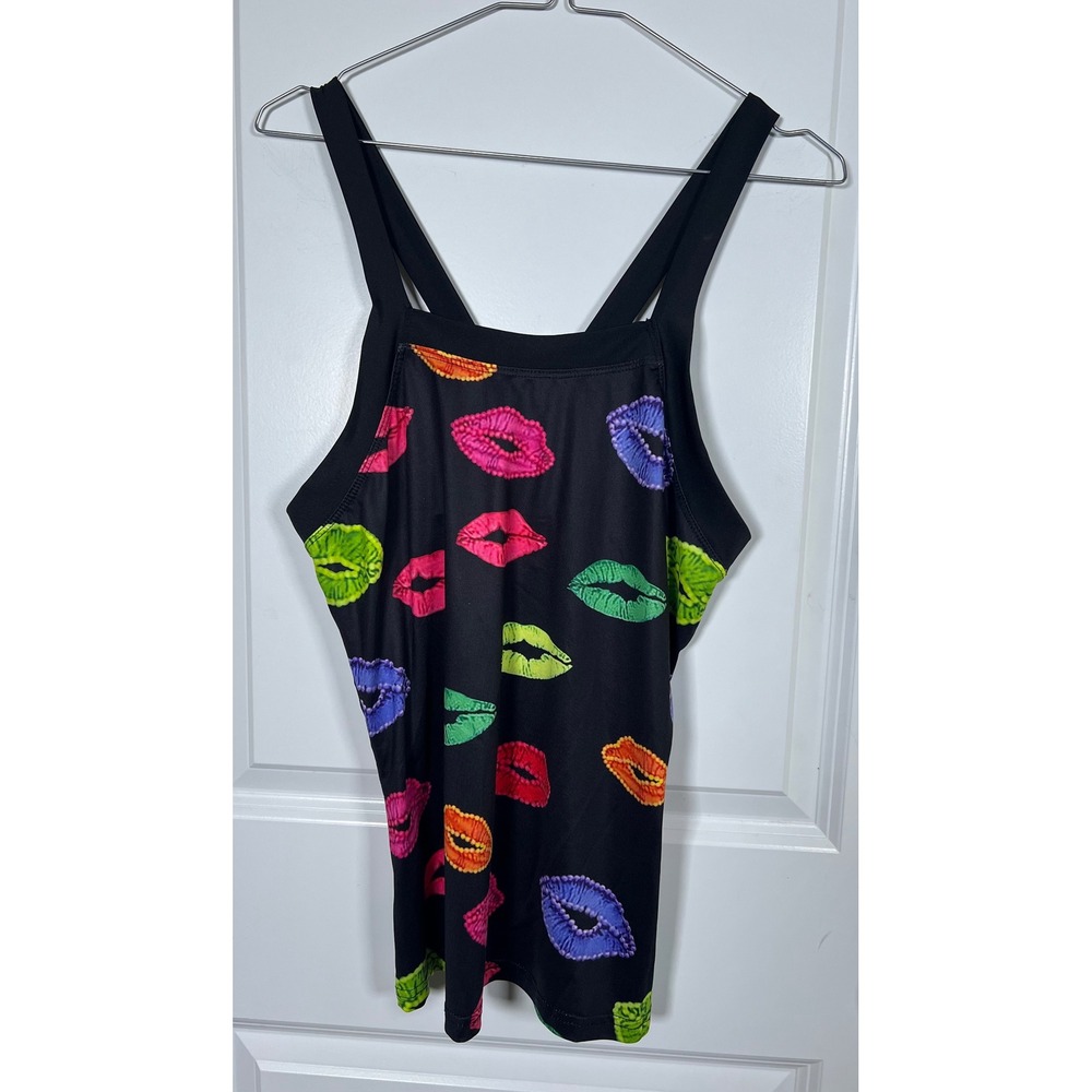 ChicMe Womens Tank Top Lips Graphic Print Bow Back Black Size XL
